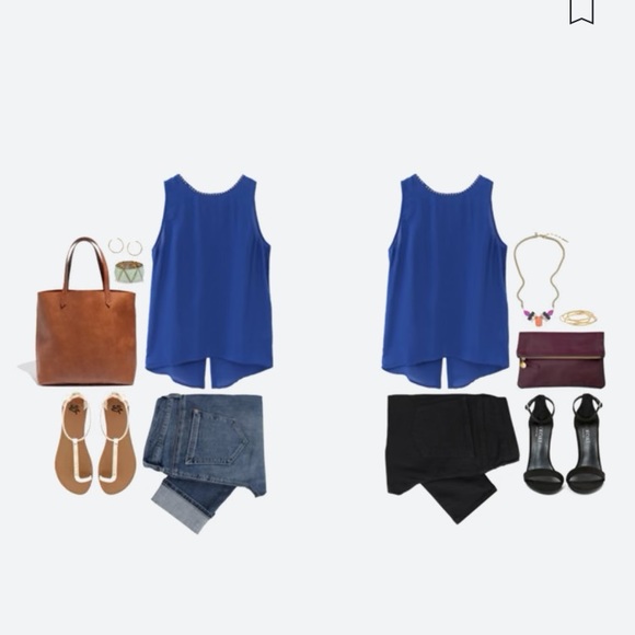 Renee C. Edmondo Stud Detailed Split-Back Blouse, Blue, Size M - Picture 1 of 6